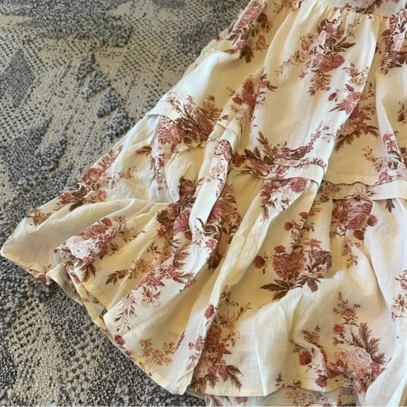 New Cottage Rose Floral Cotton Dress Romantic Knee Length Ruffle Detail Boho - Picture 4 of 5